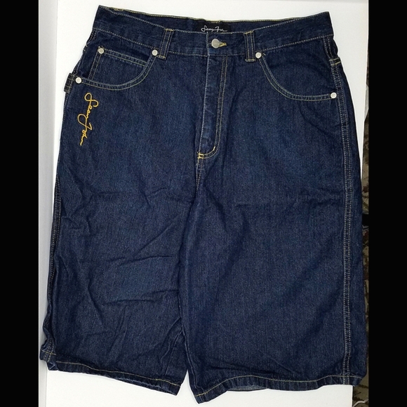 Sean John (P. Diddy) Y2K Dark Wash Embroidered Logo Jorts- Denim/Jean Shorts 20 - Picture 2 of 9